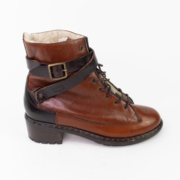 UGG Collection Sassari Leather Combat Ankle Boots Womens 8 Shearling $695 MSRP - Picture 9 of 12